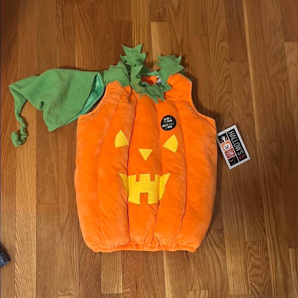 Kids Orange Pumpkin Costume with Green Hat - Halloween